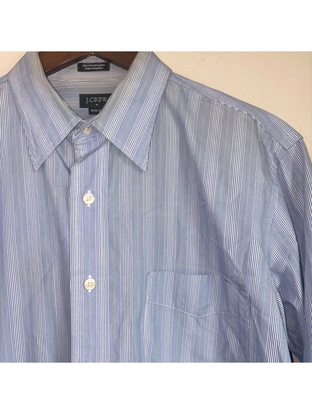 Crew Men's Button Down Shirt Blue White Stripe 80's 2-Ply Cotton Medium